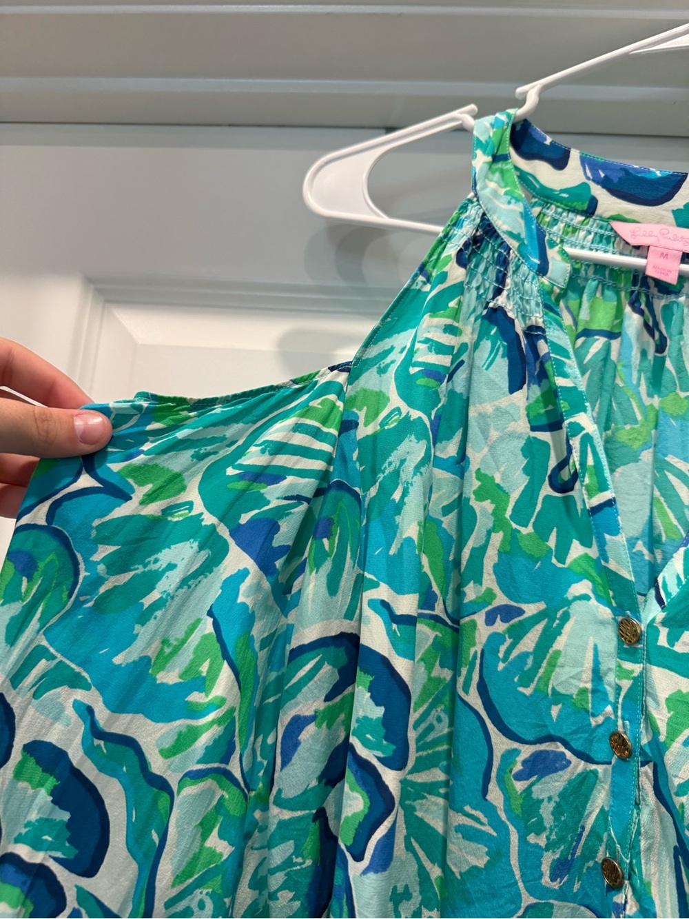 Lilly Pulitzer Green & Blue Cold-Shoulder Tunic - Picture 5 of 7